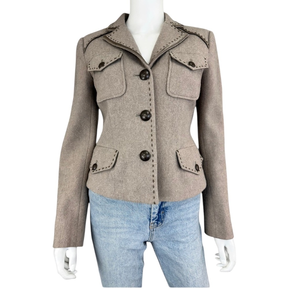 Spanner Cropped Beige Button Up Collard Coat Size… - image 1